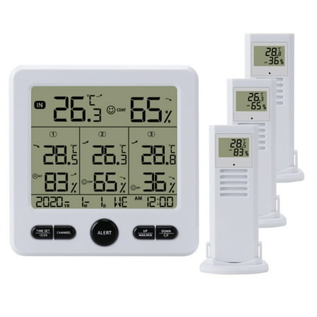 One-to-Three Wireless Weather Station, Indoor and Outdoor Digital Thermometer and Hygrometer, Color Screen Alarm Monitor