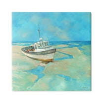 Stupell Docked Boat Low Tide Shore Landscape Painting Gallery Wrapped Canvas Print Wall Art