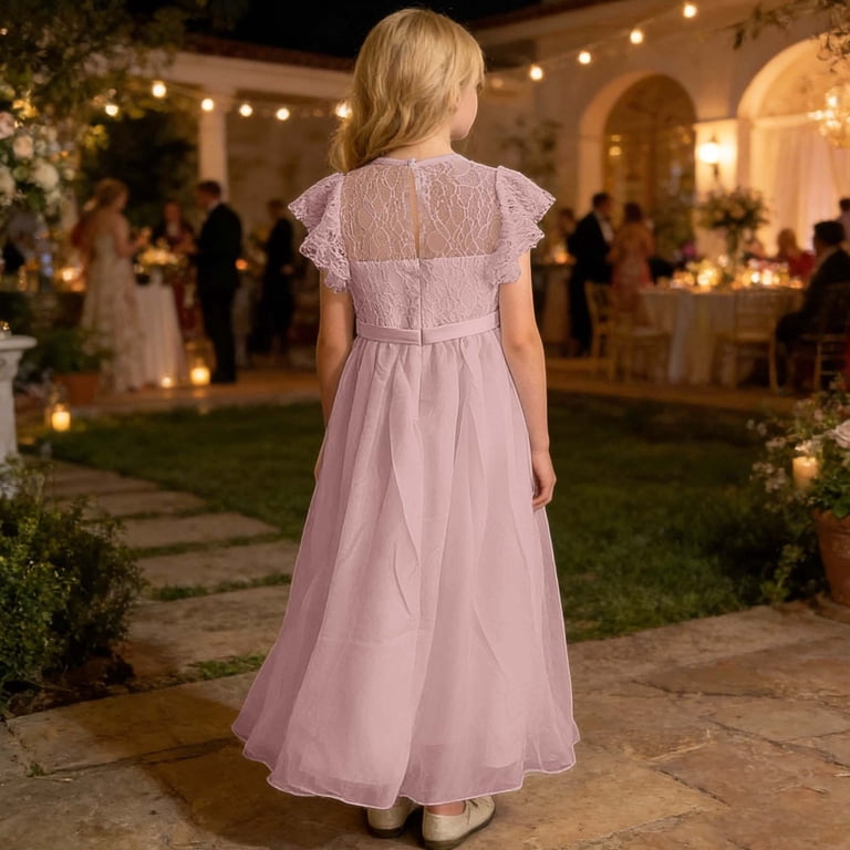 RMGVDSD Flower Girl Dresses Wedding Pageant Princess Flowy Maxi Dress Summer Ruffle Sleeve Long Dress Formal Birthday Party Gown 10-11 Years