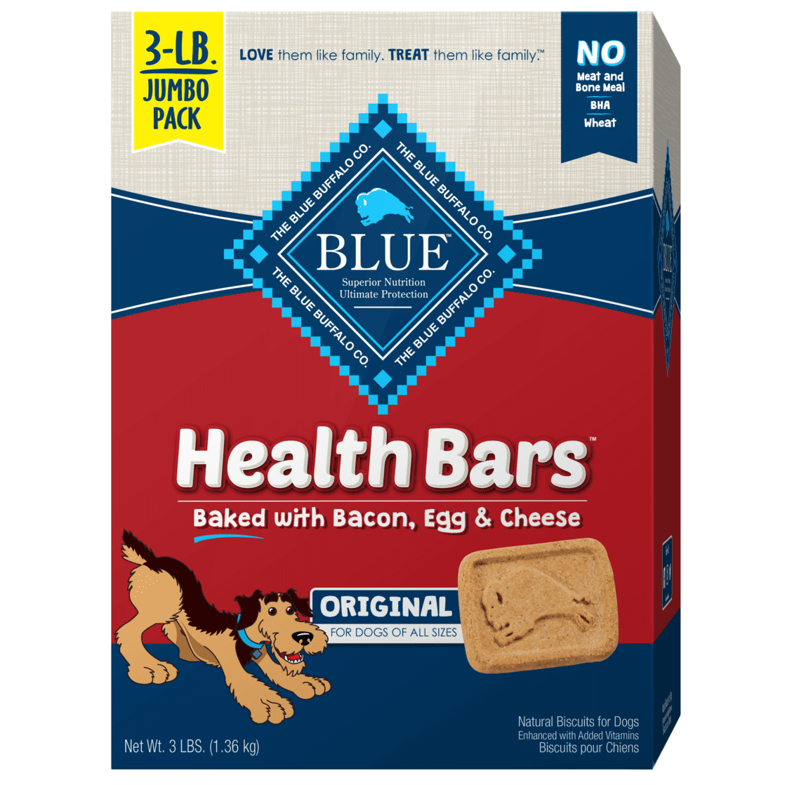 Blue Buffalo Health Bars Bacon, Egg & Cheese Flavor Crunchy Biscuit Treats for Dogs, Whole Grain, 48 oz. Box