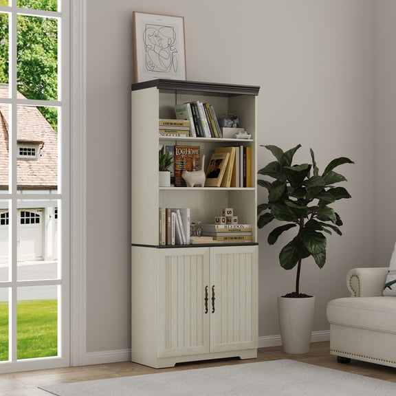 70.86"(180cm) Tall Storage Cabinet, 5 Tier Cube Display Cabinet with Adjustable Shelves and Barn Doors, MDF Wood Freestanding Display Bookshelves for Bedroom,Living Room, Kitchen, Pantry, Bar Cabine