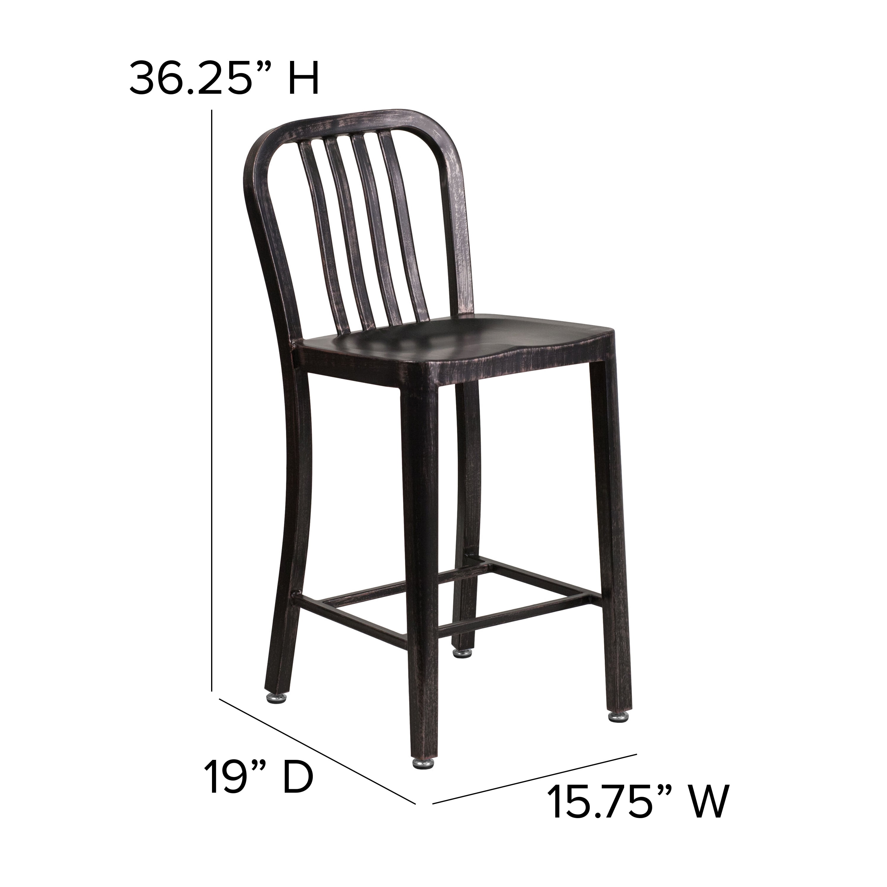 Flash Furniture Curved Slat Back Bar Stool, Black Antique Gold