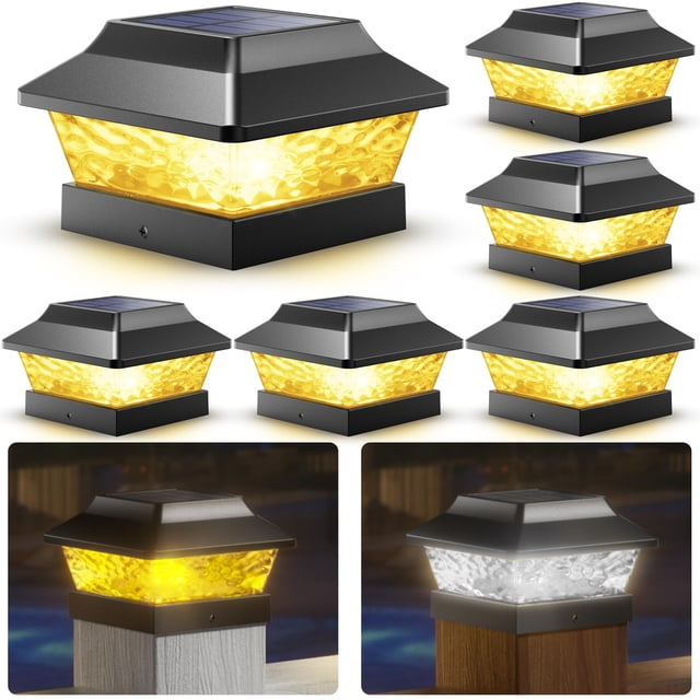 Luces solares tipo poste Siedinlar 4x4, metal, impermeables, paquete de 6