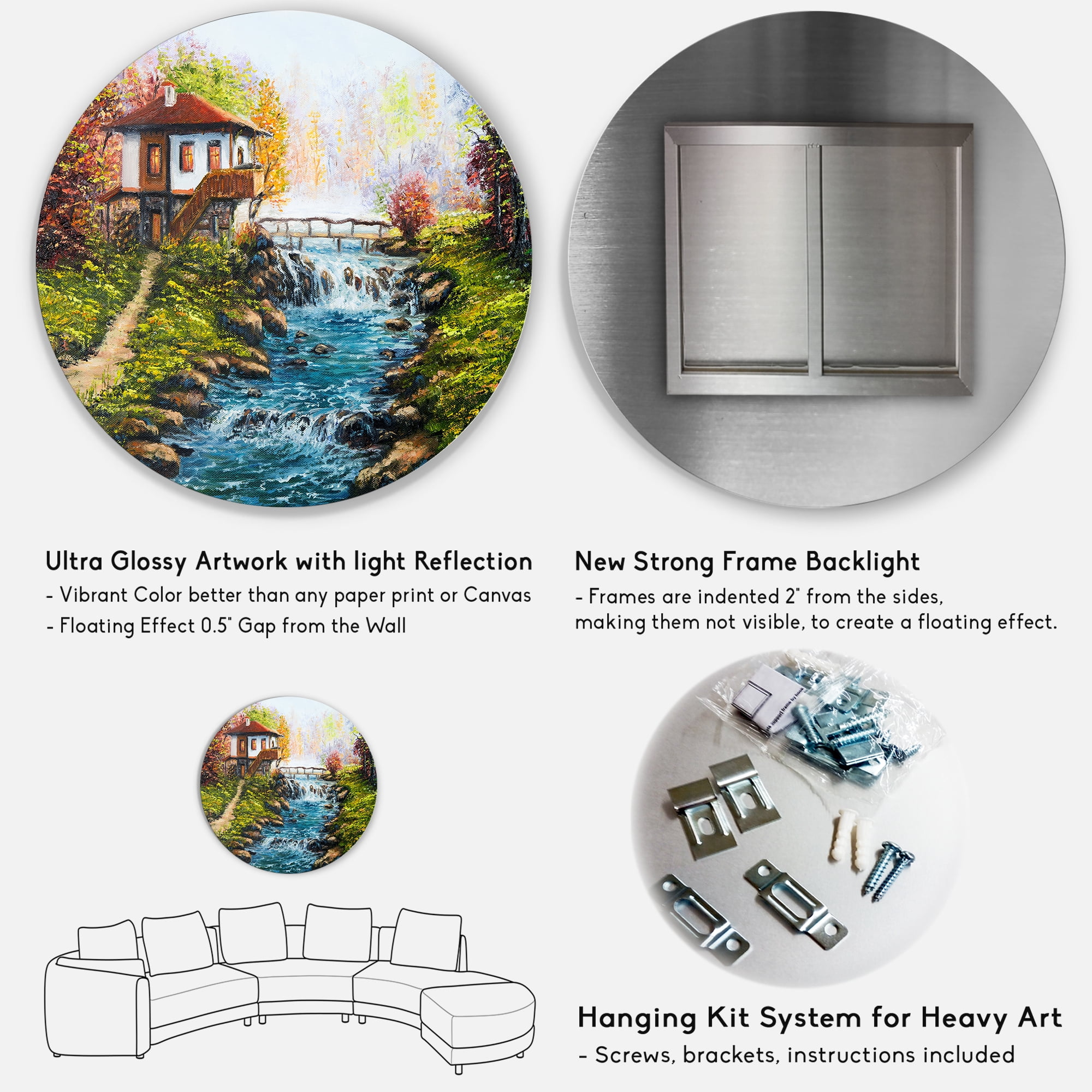 Designart 'Traditional Bulgarian River and House' Lake House Circle Metal Wall Art 23x23 - Disc of 23