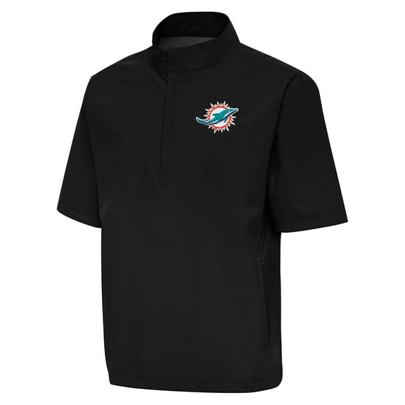 Men's Antigua Black Miami Dolphins Brisk Short Sleeve Quarter-Zip Windshirt