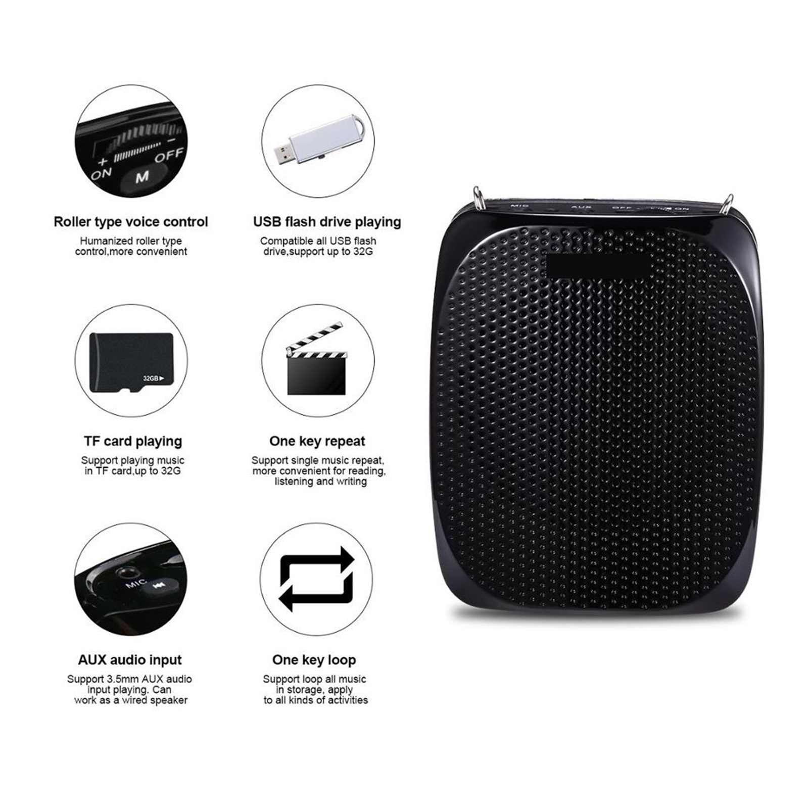 Portable Rechargeable Mini Voice Amplifier Speaker with Wired Microphone for Teachers Supports MP3 Format Audio ,Easy to Operate