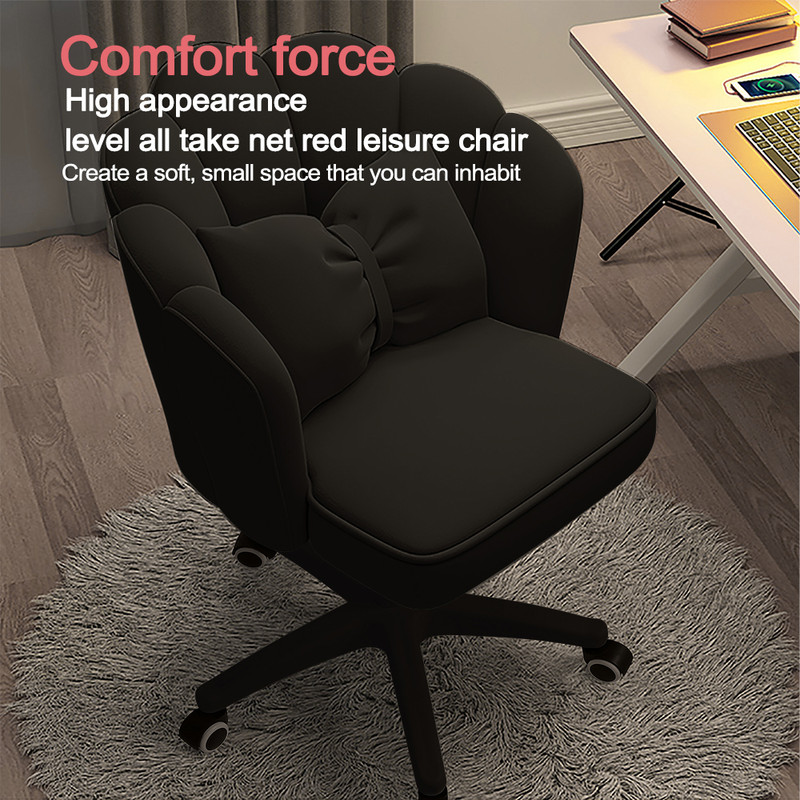 Height Adjustable Office Computer Desk Chairs,Modern Fabric Home Butterfly Chairs,Cute Petal Makeup Chairs for Girls and Women，Black