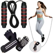 EZTECHO Jump Rope - Plus Workout Gloves for Men Women, Skipping Adjustable Steel Jump Rope for Fitness, Workout with Foam Handles for Fitness, Home Exercise, Tangle-Free with Ball Bearings Rapid