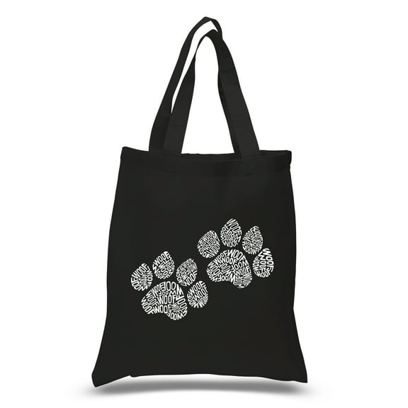 LA Pop Art Small Word Art Tote Bag - Woof Paw Prints