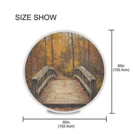 

YAZAOO Round Tablecloth Wooden Bridge Painting Pattern Tableclothes
