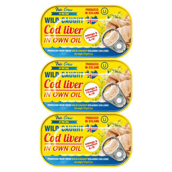 Foie Gras of the Sea Icelandic Wild Caught Cod Liver In Own Juices, 4.3 oz (pack of 3)