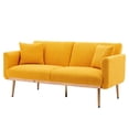 thumbnail image 2 of Convertible Sofa Sleeper with 2 Pillows, Accent Velvet Sofa Upholstered Couch Loveseat with Adjustable Backrest and Golden Metal Legs, Futon Sofa Bed with Square Arm for Living Room, Yellow Teddy, 2 of 7