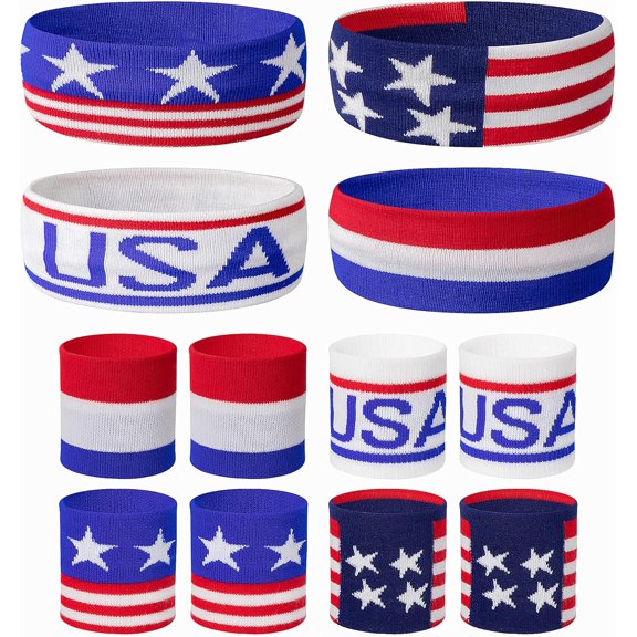 Ebaokuup American Flag Sweatband Set, Headband and Wristbands for Sports