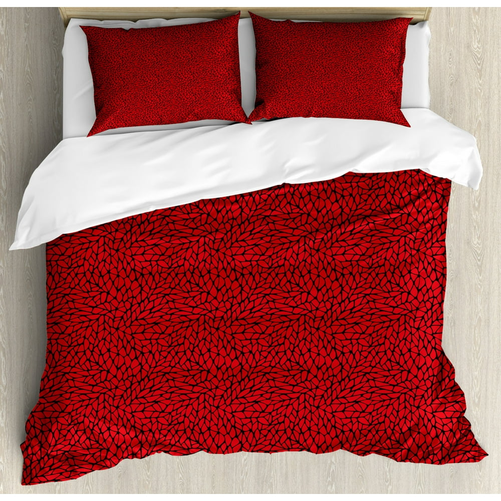 Red and Black King Size Duvet Cover Set, Abstract Pattern in Vibrant