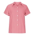 thumbnail image 5 of Button Down Shirts for Women Solid Color Lapel Collar V-Neck Short Sleeve Blouses Trendy Comfy Relaxed Fit Workout Tops, 5 of 8