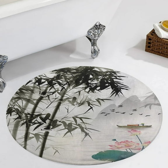 Chinese Ink Painting Bamboo Round Carpet Circle Rug Outdoor Patio Area Rug Washable Large Area Rugs Hallway Room Decor Fitness Mats