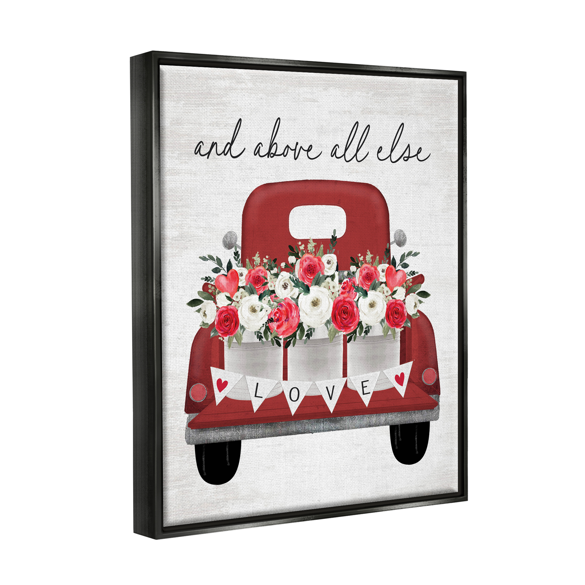 Stupell Industries Love Above All Else Truck Transportation Painting Black Floater Framed Canvas Art Print Wall Art, 25 x 31