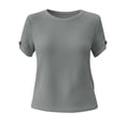 thumbnail image 5 of VBVC Women's Waffle Summer Short Sleeve Top , Ladies' Crew Neck Casual Blouse , Back Button Down T-Shirt For Women,Gray,S-2XL, 5 of 8
