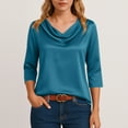 thumbnail image 6 of Garbnen Womens Silk Shirt Elbow Length Sleeve Womens Cowl Neck Tops Spring Summer Fashion Crewneck Women's Tunic Tops, 6 of 7