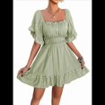 thumbnail image 2 of Vestido de Corta con Volantes en Color Liso para Mujer, Verde, Talla XL, 2 of 10