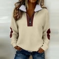 thumbnail image 5 of Quarter Zip Pullover Womens Faux-fur Lapel Collar Sweater Colorblock Sweatshirt Loose Casual Long Sleeve Tops (2XL, Khaki), 5 of 8