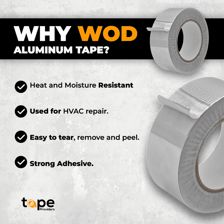 Wod Af-20r Premium Grade General Purpose Heat Shield Resistant Aluminum Foil Tape - Good for HVAC, Air Ducts, Insulation (Available in Multiple Sizes)