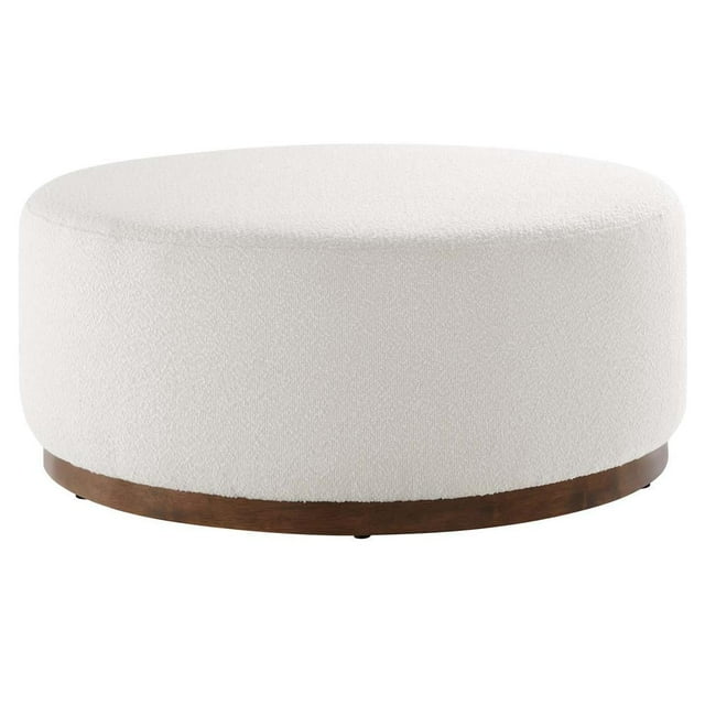 Modway Tilden Grand Ottoman Rond de 38 Pouces en Bouclé Rembourré, Mobilier de Patio Noyer Nuage
