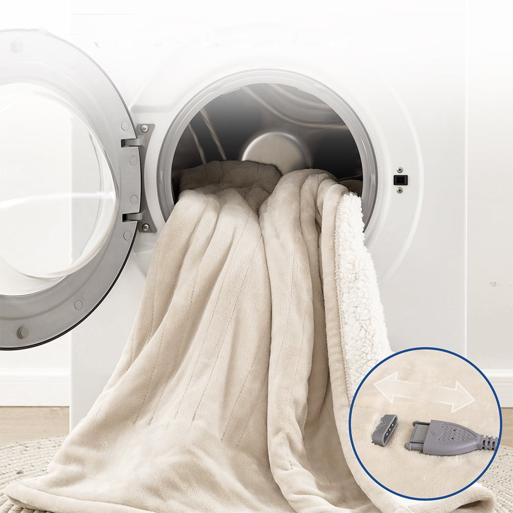 COWIN Electric Blanket King Size,Flannel and Shu velveteen Heated Blanket with 10 Heating Levels & 1-8 Hours Auto Shut Off, Machine Washable, Beige, 100" x 90"