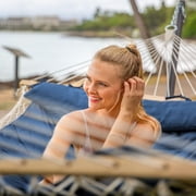 SUNCREAT Double Hammock with Stand, Two Person Cotton Rope Hammock-- 147.6(L)*52(W)*47.6(H) , Navy