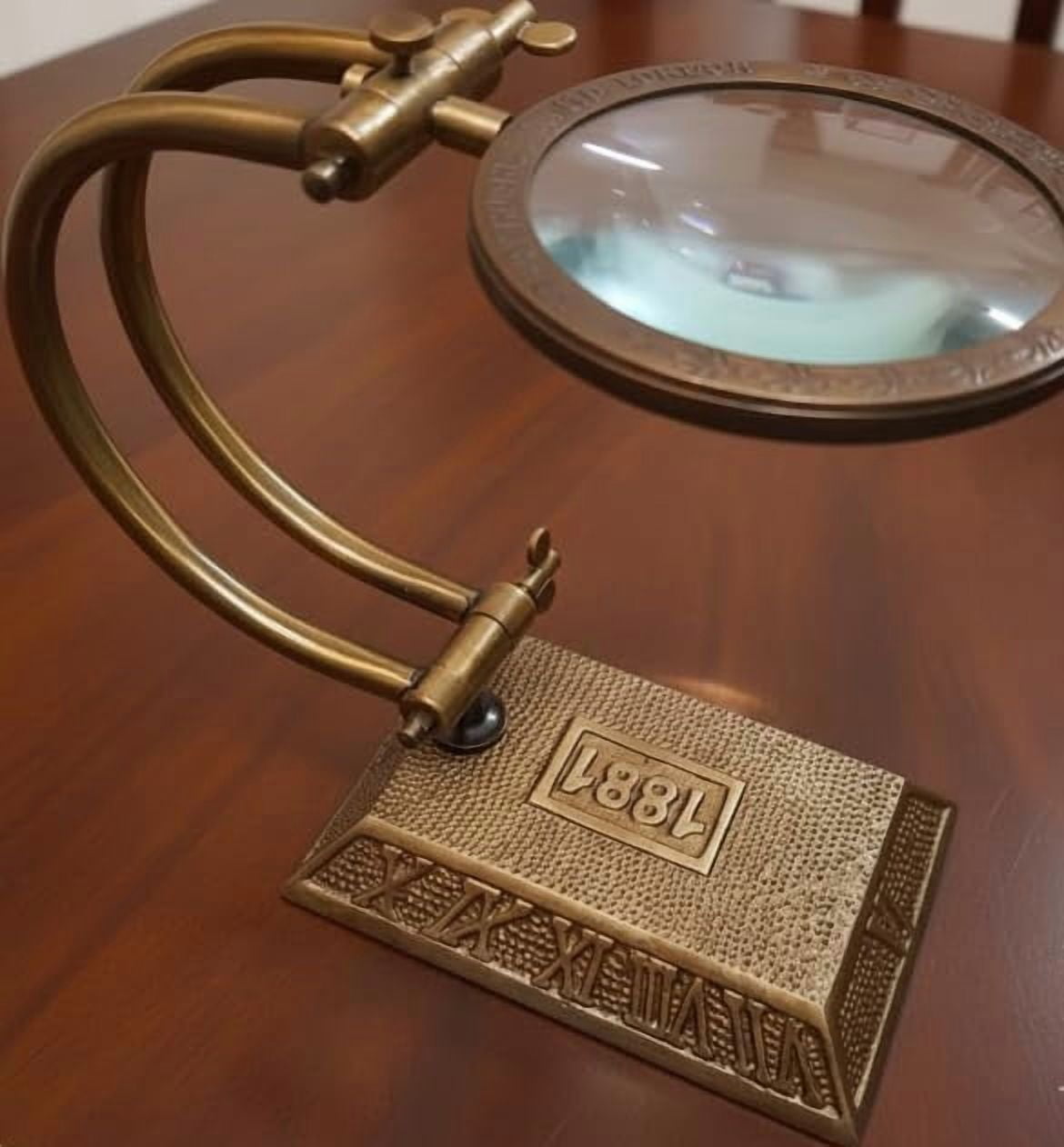 Maritime Treasures Antique Brass Desk Magnifying Glass with Stand | Vintage Style Desktop Magnifier