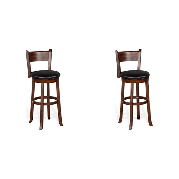 Home Square 30" Wood Swivel Barstool with Cushion in Medium Brown - Set of 2
