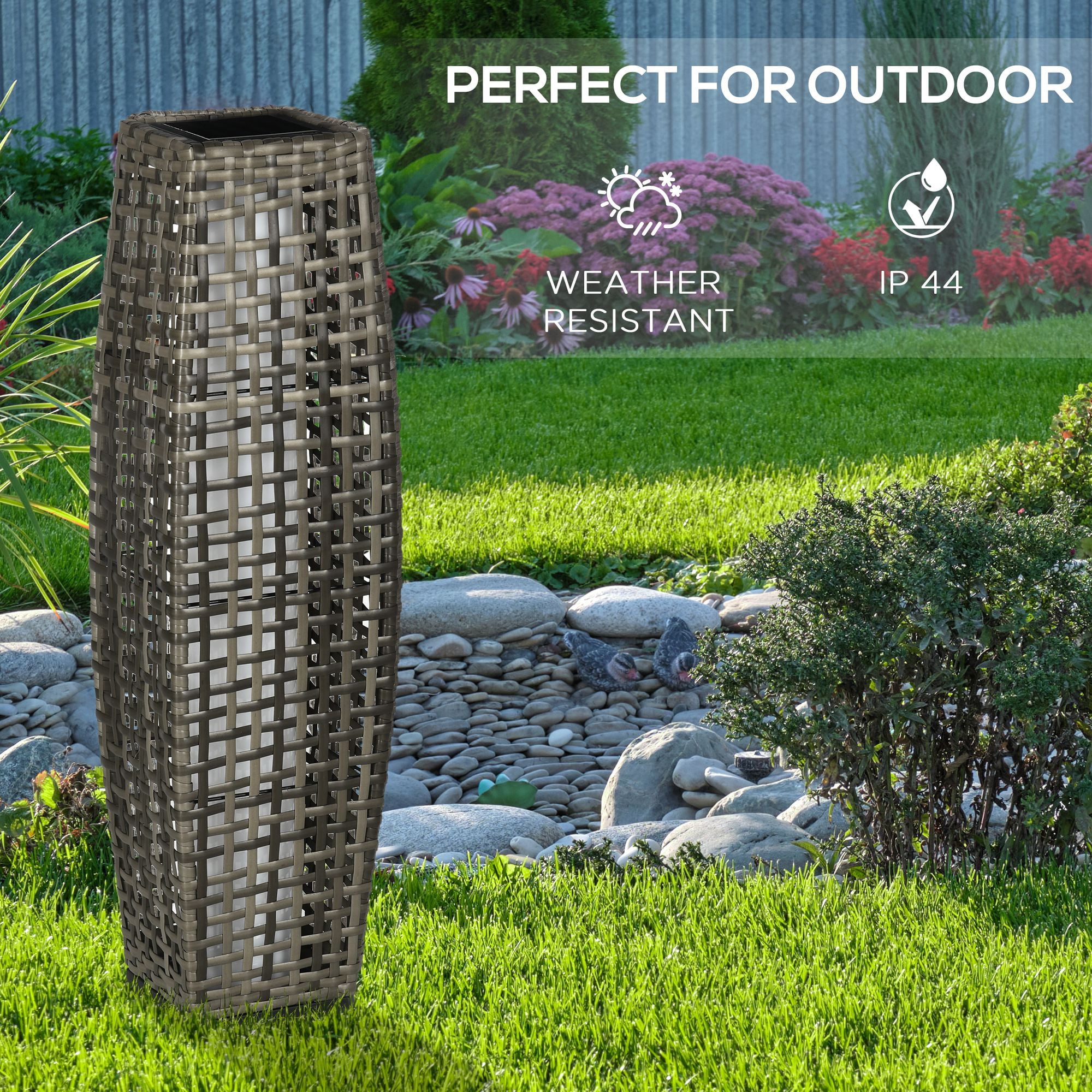Solar Floor Lamp, Outdoor Garden Lantern Pathway Light & Decorative Driveway Lighting with Auto On/Off LED Lights for Porch, Yard, Lawn, Gray