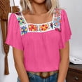 thumbnail image 5 of Uootdi Womens Tops Square Neck Vintage Embroidered Short Sleeve Shirts Flared Sleeve Relaxed Fit Trendy Casual Vacation Outfits Gift, 5 of 9