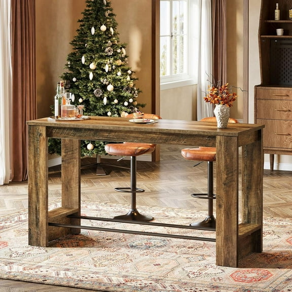 Finmind 63'' High Top Bar Table, 37.4'' Counter Height Pub Table with Metal Footrests