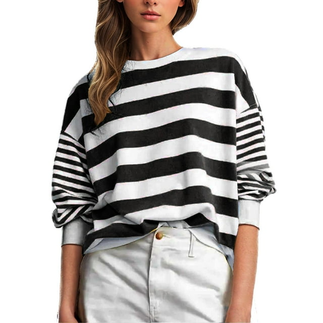 cfhntfmh Sweatshirts pour Femmes Col Rond Ample Imprimé Pull Manches Longues Mode Automne