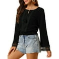 thumbnail image 4 of INSPIRE CHIC Women's Tops Bell Sleeves Boho Lace Eyelet Smocked Waist Peasant Blouse L Black, 4 of 7