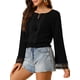 thumbnail image 4 of INSPIRAR CHIC Blusas de Mujer con Mangas de Campana, Encaje Boho, Cintura Fruncida, Blusa Campesina Negra 3XL, 4 of 7