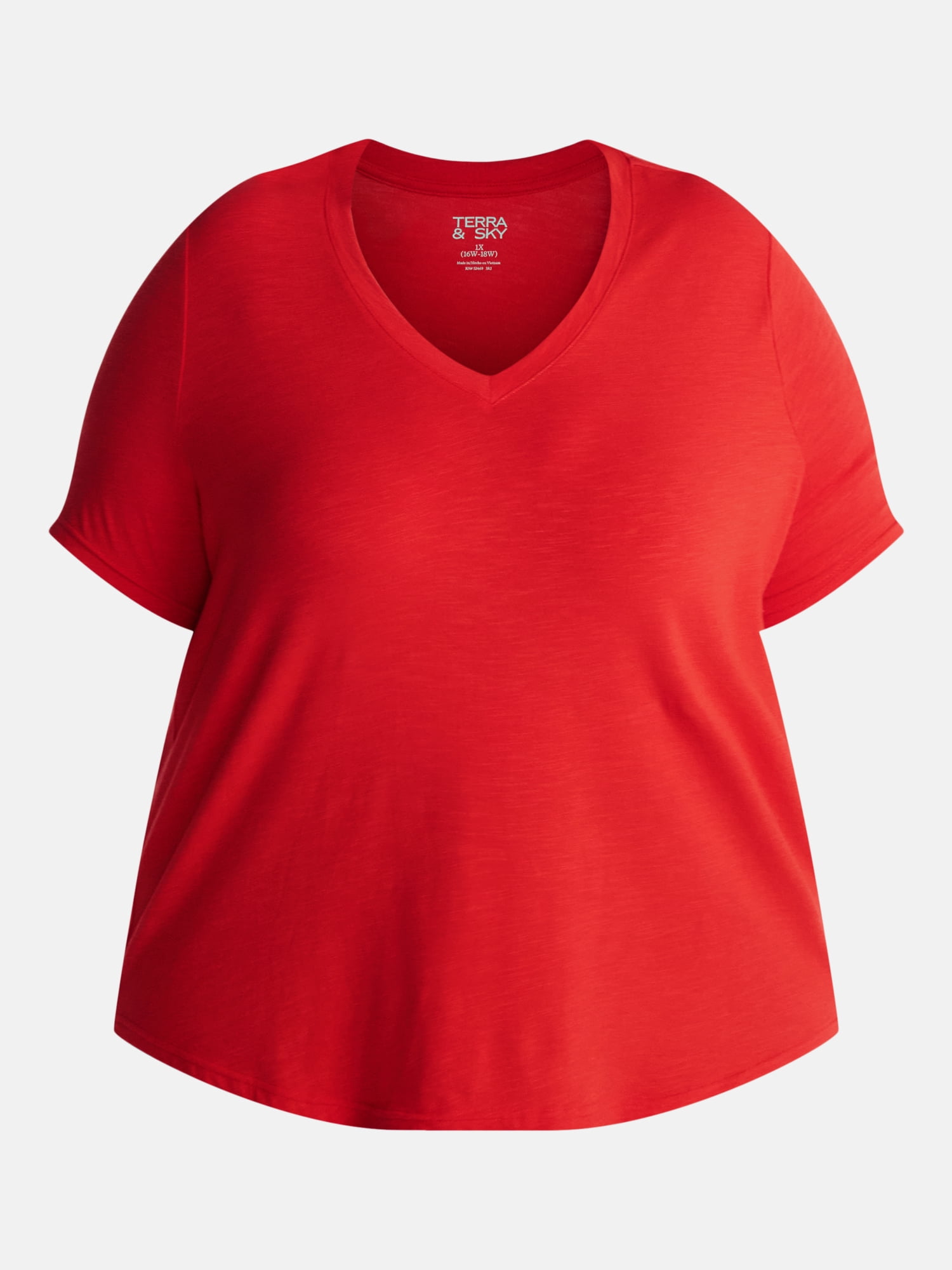 Terra & Sky Women’s Plus V Neck Tee with Short Sleeves, Sizes 0X-5X