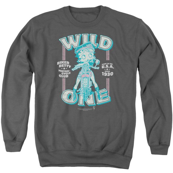 Betty Boop Wild One Adult Crewneck Sweatshirt Charcoal