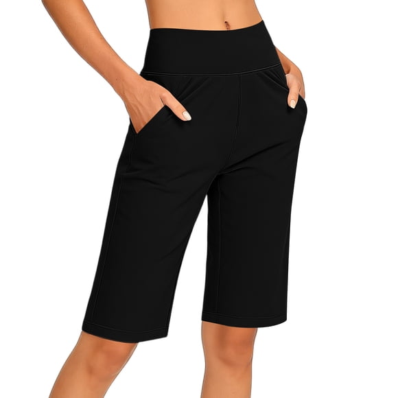 JYnXIANTI Bermuda Shorts for Women Comfortable Soft Summer Shorts with Pockets Workout Gym Yoga Shorts Thin Basic Clothes