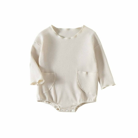 

Odeerbi Baby Bodysuit Layette Onesies for Toddler Autumn Spring Girls Boys Waffle Pocket Romper Long Sleeve Button Sweatshirt Jumpsuits Beige