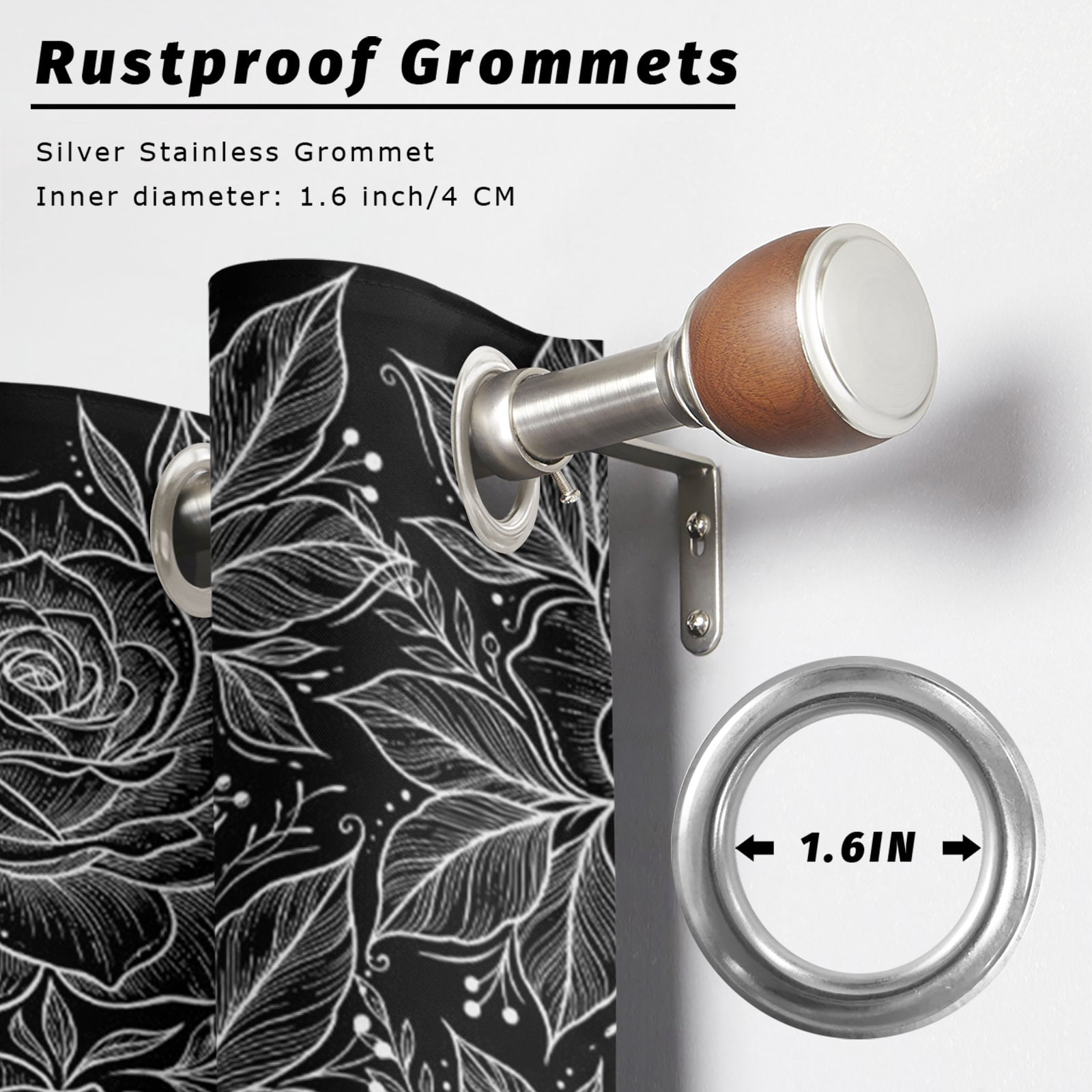 Rose Blooms Outdoor Curtains for Patio, Black Floral Elegant Sunshade Privacy Drapes Grommet Waterproof Outside Curtains for Porch/Cabana/Balcony 54"x 108", 1 Panel