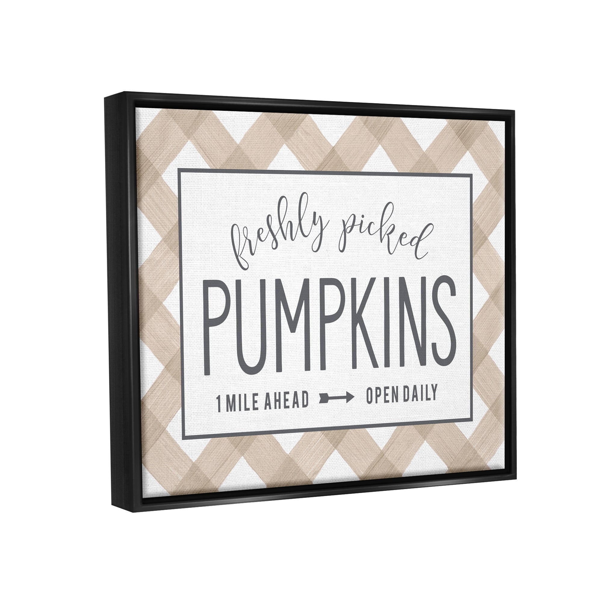 Stupell Industries Freshly Picked Pumpkins Country Farm Plaid Sign Graphic Art Luster Gray Floating Framed Canvas Print Wall Art, Design by Lettered and Lined
