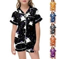thumbnail image 6 of Gelikeya Halloween Pajama Sets for Toddler Girls 4T-5T Short Sleeves Collared T Shirts Shorts 2 Piece Outfits Halloween Nightwear Kids Clothes 2-13Y (X03 Purple, 4-5 Years), 6 of 6