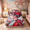 thumbnail image 4 of Manfei Stained Glass Geisha Twin Sheet Sets for Teens, Kimono Sakura Bedding, Red Multicolor 3 Pieces, 1 Flat Sheet, 1 Fitted Sheet and 1 Pillowcase, 4 of 6