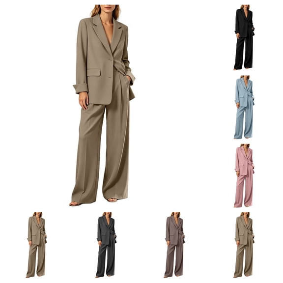 SAWOBUUN Women Suits 2 Piece Set Business Casual Dressy Oversized Blazer Jacket and Wide Leg Dress Pantsuits Formal Outfits