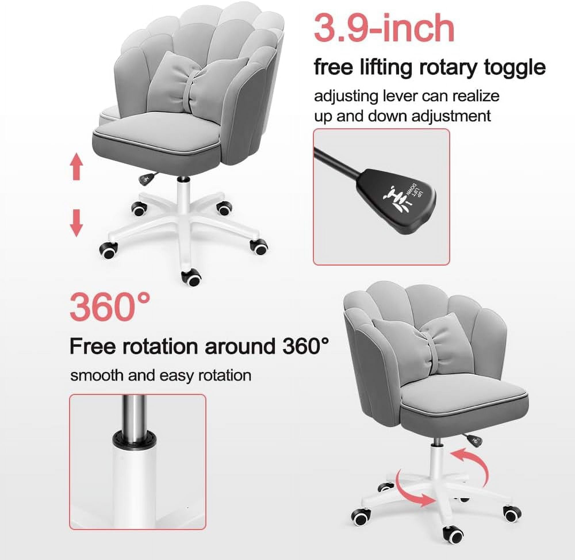 WXJHL Office Chair Cute Petal Desk Chair, Modern Fabric Home Butterfly Chairs Height Adjustable Chair Makeup Chairs Computer Chairs（Grey）