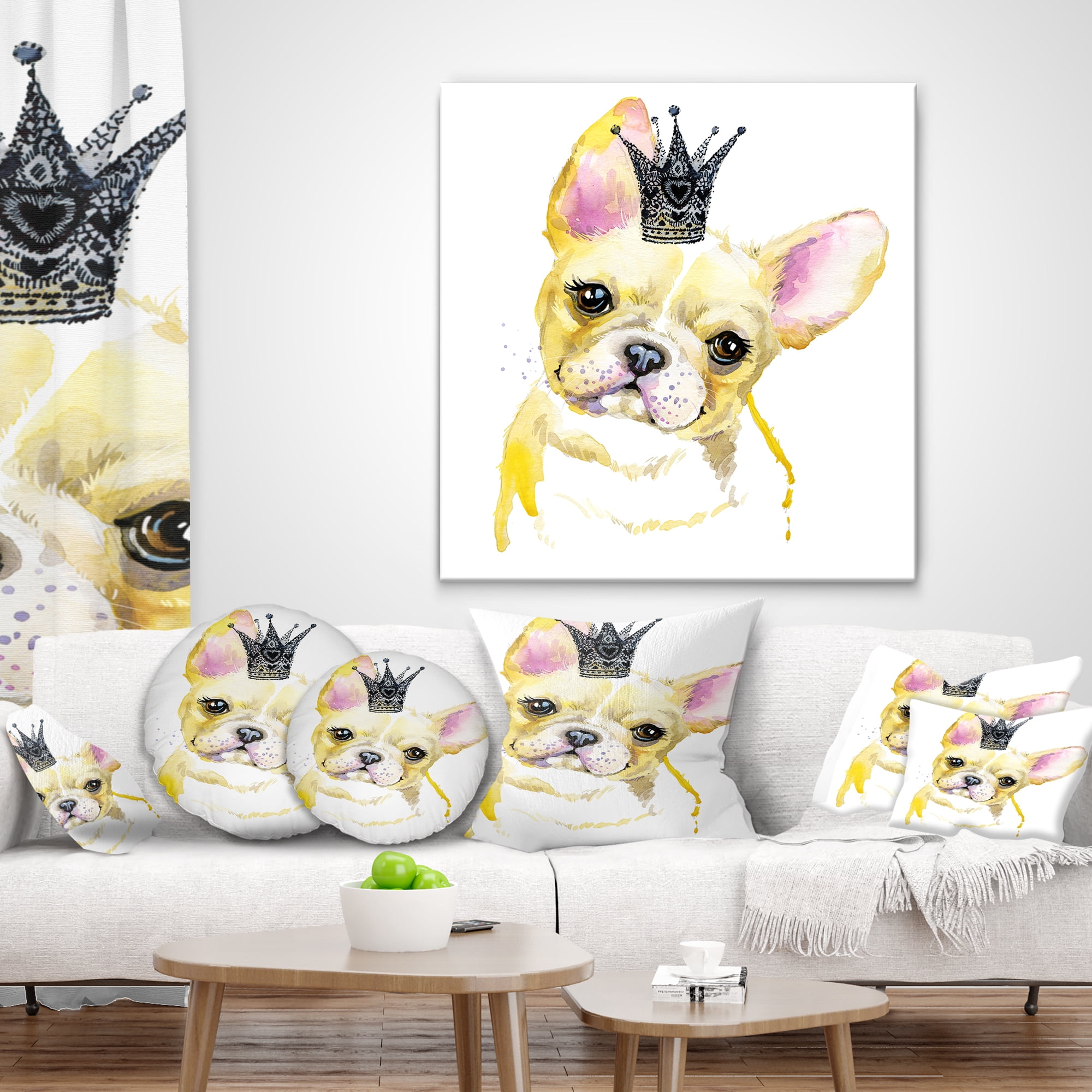 Designart French Bulldog with Black Crown - Contemporary Animal Throw Pillow - 12x20