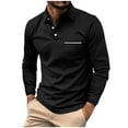 thumbnail image 2 of QATAINLAV Casual Polos Shirts for Men Big and Tall Button Basic Long Sleeve Shirt Solid Color Cotton Tees Tops Muscle Fit Pullover Blouse with Pocket Black XXXL, 2 of 6