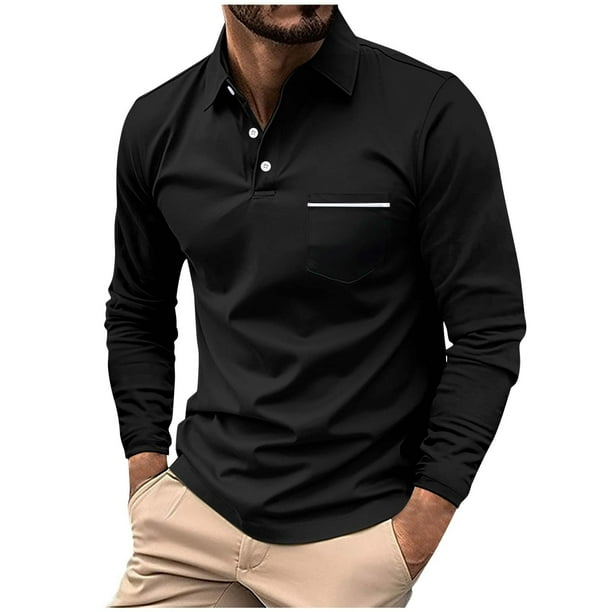 pstuiky camisas de manga larga para hombre, Camisa deportiva de color liso para hombre con solapa y botones, manga larga, top/camisa con solapa Tops de talla grande para hombre xxxl